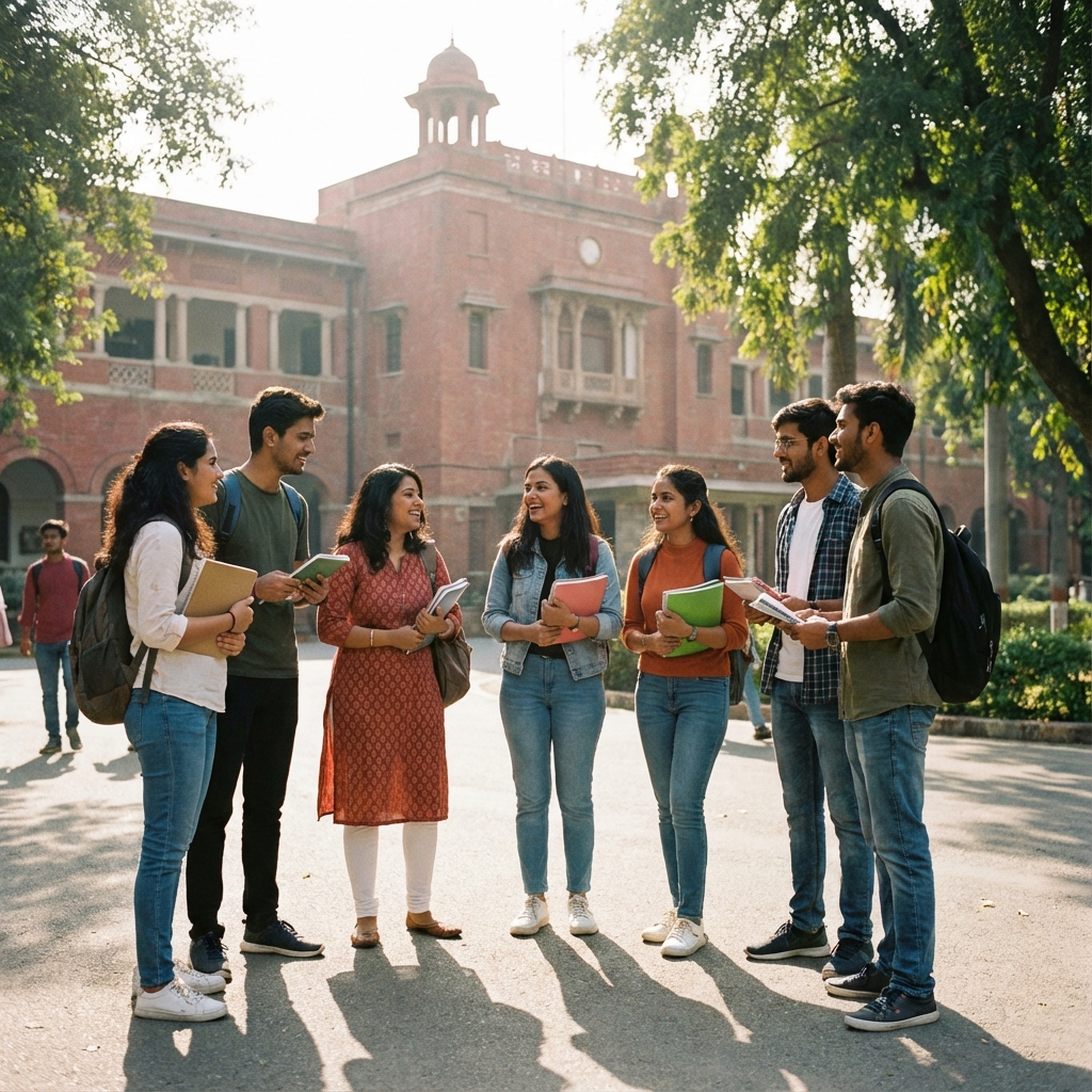 Students on campus in Delhi