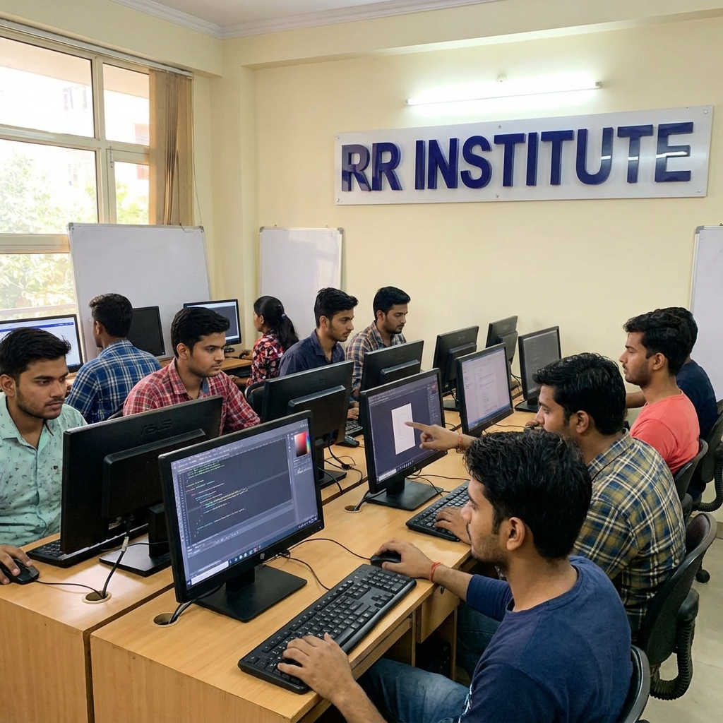 Students learning computers at RR Institute